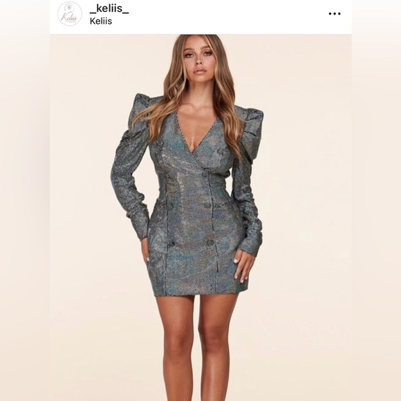 blazer mini dress with a surplice neck, structured shoulders - Picture 3 of 5